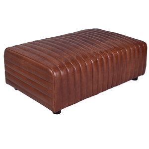 Banco Otomano de Cuero Estilo Vintage con Asiento Tapizado, Base de Madera Sólida, Reposapiés Resistente para Hogar, Oficina, Hotel - Product Image 1