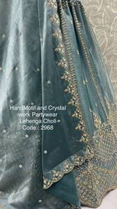 Blue Embroidered <b>Net</b> Lehenga Set Sleeveless Crop <b>Top</b> Dupatta Wedding Banquet Ethnic Wear - Product Image 3
