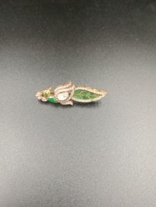Silver <b>Gold</b> Plated Eagle Design Brooch Moissanite Polki Stones Green Doublet Enamel-Unisex Fashion Jewelry for - Product Image 5