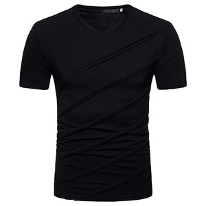 High Quality Men's V-Neck Solid Color <b>T</b>-<b>Shirt</b> <b>Polyester</b>/Cotton Eco-Friendly Breathable Customized MOQ Cheap Price - Product Image 1