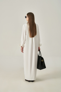 Vestido Camisero Maxi de Algodón Popelín, Corte Holgado, Casual, Minimalista, a Rayas, con Botones, Manga Regular, Formal de Oficina, Hecho en Vietnam - Product Image 5