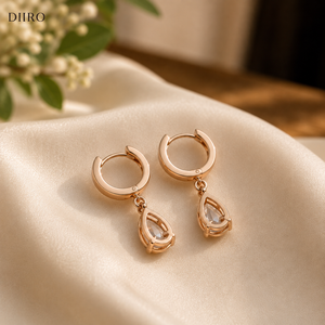 Teardrop Shape Diamond <b>Hoop</b> <b>Earring</b> 14K Plated Yellow Gold Classic Moissanite Women Birthday Gift - Product Image 2