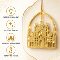 Décoration murale de mosquée en MDF découpé au laser, avec paillettes dorées, lumières LED, dôme islamique, minarets, petite taille, durable, pour la maison, décoration de l'Aïd