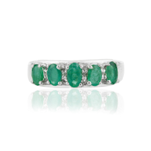 Women's Stunning 925 Solid Sterling <b>Silver</b> Natural <b>Emerald</b> Five Stone Band <b>Ring</b> Party & Everyday Wear Fine Jewelry - Product Image 3