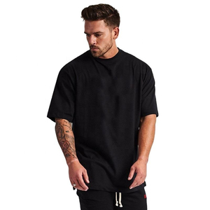 T-shirt noir surdimensionné imprimé en tricot pour homme, 100% coton, manches longues, col rond, tee-shirt uni, séchage rapide, streetwear décontracté - Product Image 1