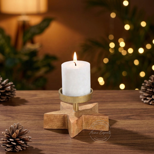 Star Shape Wooden Base Candle Holder <b>Customized</b> Shape and Size Candle Holder for Christmas Decoration - Product Image 1