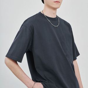 Camiseta de Manga Corta para Hombre, Color Sólido, Cuello Redondo, Minimalista, Lisa, de Algodón Teñido, Verano, Básica, Holgada, Transpirable, Venta al Por Mayor - Product Image 6