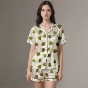 Wholesale Summer <b>Silk</b> Satin Pajama Set 100% <b>Silk</b> Heat Transfer Printed Breathable Soft Sleepwear 120150 GSM Customizable - Product Image 4
