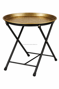 Mesa Plegable Tradicional Marroquí de Metal Dorado Antiguo, Muebles para Sala de Estar - Product Image 2