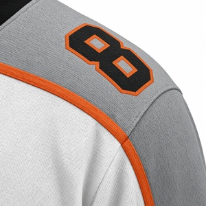Maillot de hockey sur glace personnalisé pour homme, manches longues, sublimé, 100% polyester, maille respirante, blanc, gris, orange, tenue d'équipe, taille adulte - Product Image 3