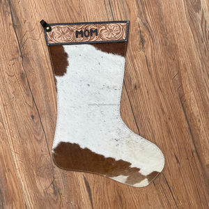 Date 2024 nom personnalisé maman 16 pouces en cuir repoussé à la main noël décoration de la maison bas Western véritable cuir de vachette bas - Product Image 2