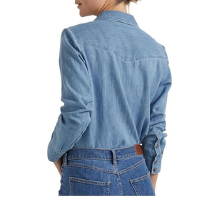 Chemise en jean grande taille pour femme, coupe droite, haut long, ourlet asymétrique, deux poches, style rétro, décontractée, été automne, boutonnée, coupe ample - Product Image 2