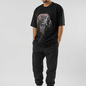 T-shirt tendance pour homme, décontracté, à manches courtes, col rond, en molleton, imprimé, ultra doux, 100% coton, coupe ample, streetwear, 220g - Product Image 2