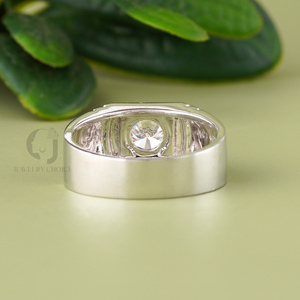 Luxury 1.30ct Lab Created Diamond <b>Ring</b> Men 14K 18K White Gold <b>Silver</b> Color Brushed Geometric <b>Solitaire</b> Band Gents Wedding <b>Ring</b> - Product Image 4