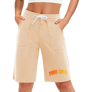 Pantalones Cortos Largos para Mujer, 100% Algodón, Transpirables, de Secado Rápido, con Logotipo Bordado Personalizado, Bolsillos Laterales con Botones, Cintura Elástica, Estilo Casual Urbano - Product Image 1