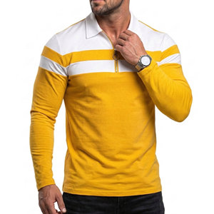 Polo à col zippé pour hommes, manches longues, rayé, color block, coupe athlétique personnalisée, élégant, pour le golf, vente en gros - Product Image 5
