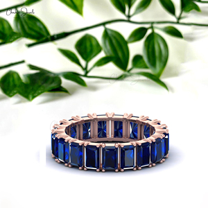 Anillo de Oro Sólido de 14K con Zafiro Azul Natural de Corte Octogonal de 5X3MM, Diseño Moderno, Hecho a Mano, Apilable, para Uso Diario - Product Image 1