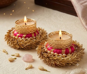 Porte-bougies décoratifs faits à la main en or rose pour bougies chauffe-plat, pour Noël, Diwali, Rangoli, mariages, décoration de table, centre de table - Product Image 5