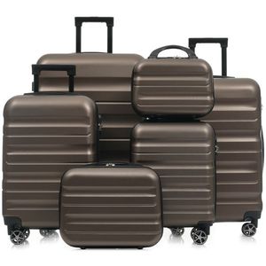 6 Piece Lightweight ABS Hardshell Luggage Set Durable Dual Spinner Wheeled <b>Suitcases</b> Carry on Check in Sizes T - Product Image 2