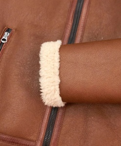 Shearling-Chaqueta de piel de oveja auténtica para hombre, Cazadora de piel de Aviador personalizada de talla grande - Product Image 6