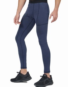 Leggings de sport respirants à taille élastique, résistants à l'eau, séchage rapide, compression, avec poche zippée, vente en gros, couleur unie, pour hommes - Product Image 3