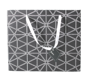 Custom Factory High Quality Handmade Cotton Paper Black Color White Ink Print Matching Satin Ribbon Handles Shopping Bag - Product Image 1