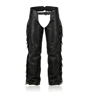 Pantalones de Montar a Caballo de Cuero Vacuno Genuino para Hombre con Flecos, Estilo Vaquero Occidental, Protección para las Piernas - Product Image 1