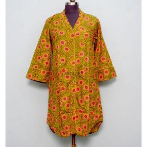 Ensemble robe moulante bohème en coton pour femme, longueur genou, avec chemise imprimée florale, taille naturelle, boutons tissés, nettoyage à sec - Product Image 1