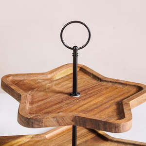 Soporte de Madera para Pastel en Forma de Estrella de 2 Niveles, Expositor de Postres Hecho a Mano para Fiestas, Bodas, Panaderías y Cafeterías - Product Image 5