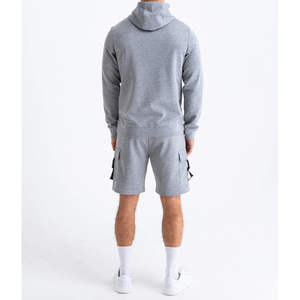 Sweat-shirt à capuche gris pour homme, style streetwear, en coton, avec poches, design utilitaire, logo personnalisé, fabricant de marque privée - Product Image 3