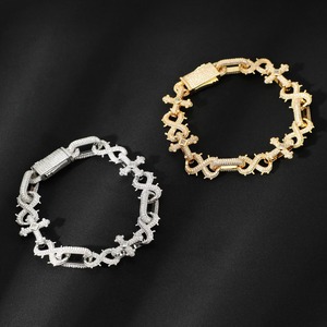 Pulsera de Cadena de Plata 925 con Cristal Corte Princesa y Eslabones Cruzados, Estilo Hiphop, Joyería Unisex - Product Image 3