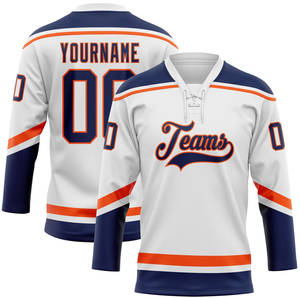 Maillot de hockey sur glace blanc pour hommes, col en V, manches trois quarts, impression sublimée, vêtement en polyester anti-humidité - Product Image 1