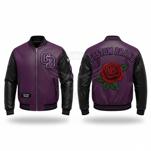 Chaqueta Bomber de Cuero Genuino para Hombre, Marca Personalizada, Gris con Mangas de Cuero Negro, Cierre Frontal con Cremallera, Diseños con Parches, Transpirable y Ecológica - Product Image 3