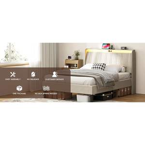 กรอบเตียงแพลตฟอร์มหุ้มเบาะขนาดเต็มพร้อมหัวเตียงผ้าและแผ่นไม้รองรับ - Product Image 6