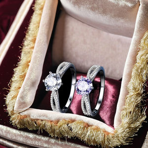 Bagues tendance à l'entrecroisement des doigts Aniva RN2686, style ethnique, sertissage à griffes, plaqué or blanc, argent sterling 925, diamant - Product Image 3