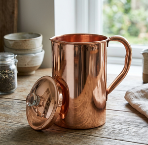 Carafe à eau en cuivre artisanale avec couvercle et ensemble de gobelets – Design martelé vintage pour les boissons, pichet en métal durable, capacité 1,0 L - Product Image 6