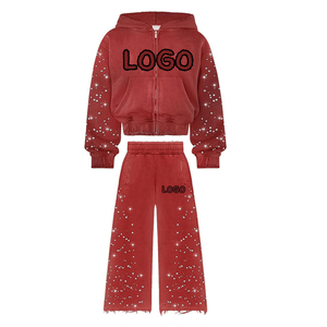 Chándal de Alta Calidad con Pedrería y Lavado Ácido, Precio Económico, Fabricante Pakistaní, Estampado Puff - Product Image 1