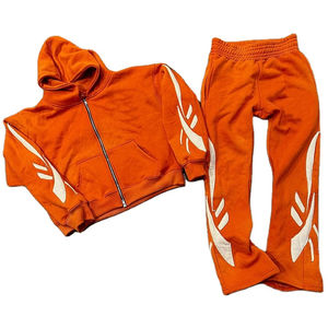 Venta Directa de Fábrica: Conjuntos Deportivos Personalizados para Hombre con Sudadera con Cierre y Bolsillos, Forro de Satén y Pantalones Acampanados, Bordados con Efecto Desgastado, OEM - Product Image 1