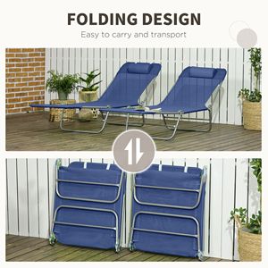 Set di 2 Sdraio Pieghevoli Blu Scuro con Schienale Reclinabile, Lettini Prendisole in Ferro con Seduta in Rete Traspirante e Poggiatesta Confortevole per Hotel - Product Image 5