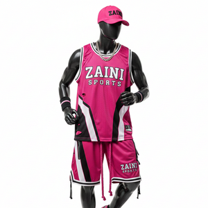 Ensemble short et maillot de basket-ball pour homme, haute qualité, 180 GSM, polyester mesh léger, rose et blanc, logo personnalisé, pour homme - Product Image 1