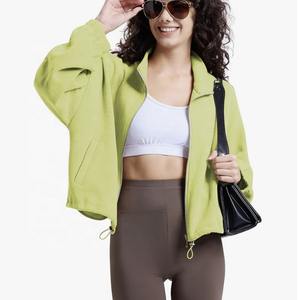 Sudadera de cuello alto de manga larga para mujer con cremallera y capucha corta Chaqueta informal con cuello levantado para Otoño e Invierno - Product Image 3