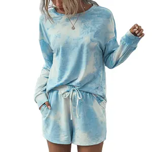 Beautiful print short sleeves O-neck 100%cotton women pajama sleepwear casual sleepwear full length summer nightwear