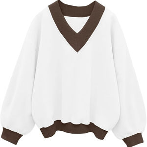 Sudadera de manga larga con capucha y contraste en blanco para mujer, con puños y bajo acanalados, estilo casual urbano, para invierno y otoño - Product Image 1
