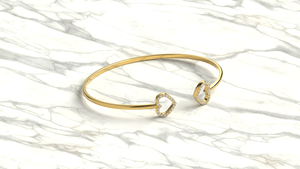 Bracelet de luxe en or 18 carats avec cœur, jonc ouvert, pavé de diamants ronds, double cœur ouvert, bracelet souple en fil, bijoux, cadeau pour femme - Product Image 3