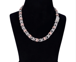 Dual Tone Iced Cuban Link Chain Rose Gold Plated Moissanite AAAA <b>Statement</b> <b>Necklace</b> Geometric Pattern Faux Pearl Accents Unisex - Product Image 1