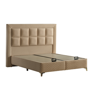 Lit plateforme en teck massif de style européen contemporain de luxe avec tête de lit confortable à surpiqûres verticales et base rembourrée - Product Image 3