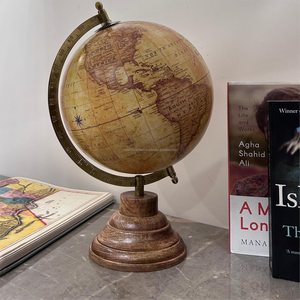 Globo Terráqueo Vintage de Metal con Base de Madera, Diseño Art Deco, Duradero, Personalizable, Educativo, Globo Decorativo de Escritorio - Product Image 1