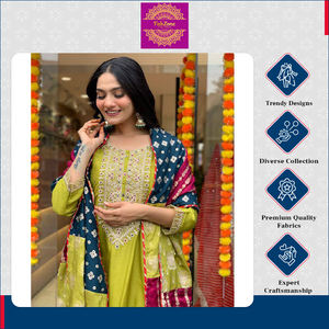 Conjunto de Kurti, Pantalón y Dupatta de Jacquard de Chanderi de Viscosa Bordada de la Mejor Calidad para Ocasiones Especiales, Tallas S, M, L, XL, XXL - Product Image 3