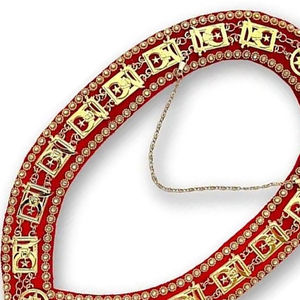 Collar Masónico Chapado en Oro con Cadena Shriner, Terciopelo Rojo y Pedrería Dorada, Tela de Terciopelo de Alta Calidad con Cadena - Product Image 5