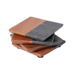 Ensemble de sous-verres uniques en marbre noir et en bois de conception différente produits Offre Spéciale café thé cuisine table tasse utilisation vente - Product Image 1